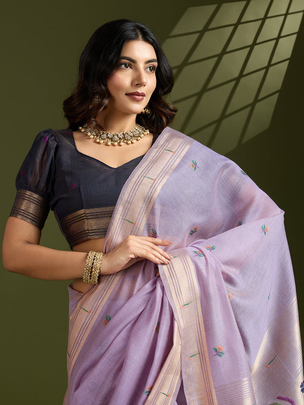 Jyoti Fashion Women's Purple Soft Muga Cotton Paithani Zari Woven Saree with Blouse | Grocsy