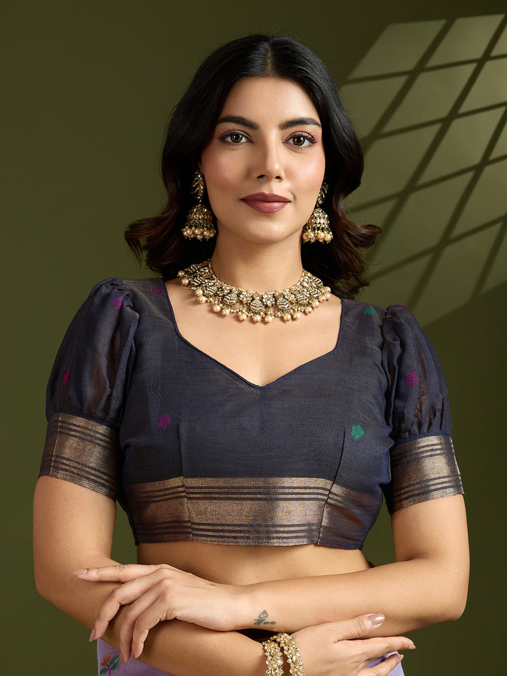 Jyoti Fashion Women's Purple Soft Muga Cotton Paithani Zari Woven Saree with Blouse | Grocsy