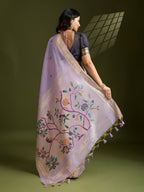 Jyoti Fashion Women's Purple Soft Muga Cotton Paithani Zari Woven Saree with Blouse | Grocsy