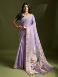 Jyoti Fashion Women's Purple Soft Muga Cotton Paithani Zari Woven Saree with Blouse | Grocsy