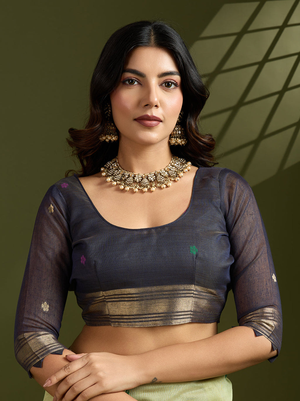 Jyoti Fashion Women's Sea Green Soft Muga Cotton Paithani Zari Woven Saree with Blouse | Grocsy