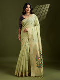 Jyoti Fashion Women's Sea Green Soft Muga Cotton Paithani Zari Woven Saree with Blouse | Grocsy