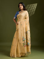 Jyoti Fashion Women's Yellow Soft Muga Cotton Paithani Zari Woven Saree with Blouse | Grocsy
