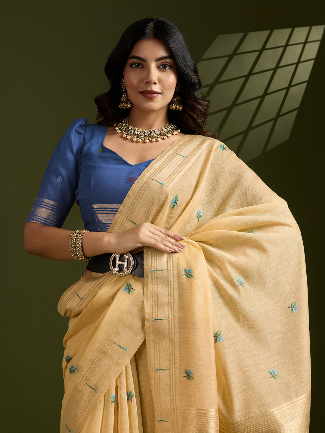 Jyoti Fashion Women's Yellow Soft Muga Cotton Paithani Zari Woven Saree with Blouse | Grocsy