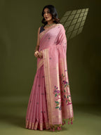 Jyoti Fashion Women's Pink Soft Muga Cotton Paithani Zari Woven Saree with Blouse | Grocsy
