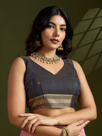 Jyoti Fashion Women's Pink Soft Muga Cotton Paithani Zari Woven Saree with Blouse | Grocsy
