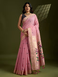 Jyoti Fashion Women's Pink Soft Muga Cotton Paithani Zari Woven Saree with Blouse | Grocsy