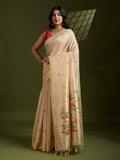 Jyoti Fashion Women's Cream Soft Muga Cotton Paithani Zari Woven Saree with Blouse | Grocsy