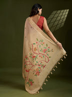 Jyoti Fashion Women's Cream Soft Muga Cotton Paithani Zari Woven Saree with Blouse | Grocsy