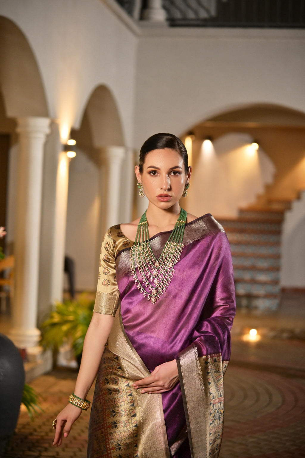 Jyoti Fashion Women's Purple Soft Khadi Raw Silk Zari Woven Saree with Blouse | Grocsy