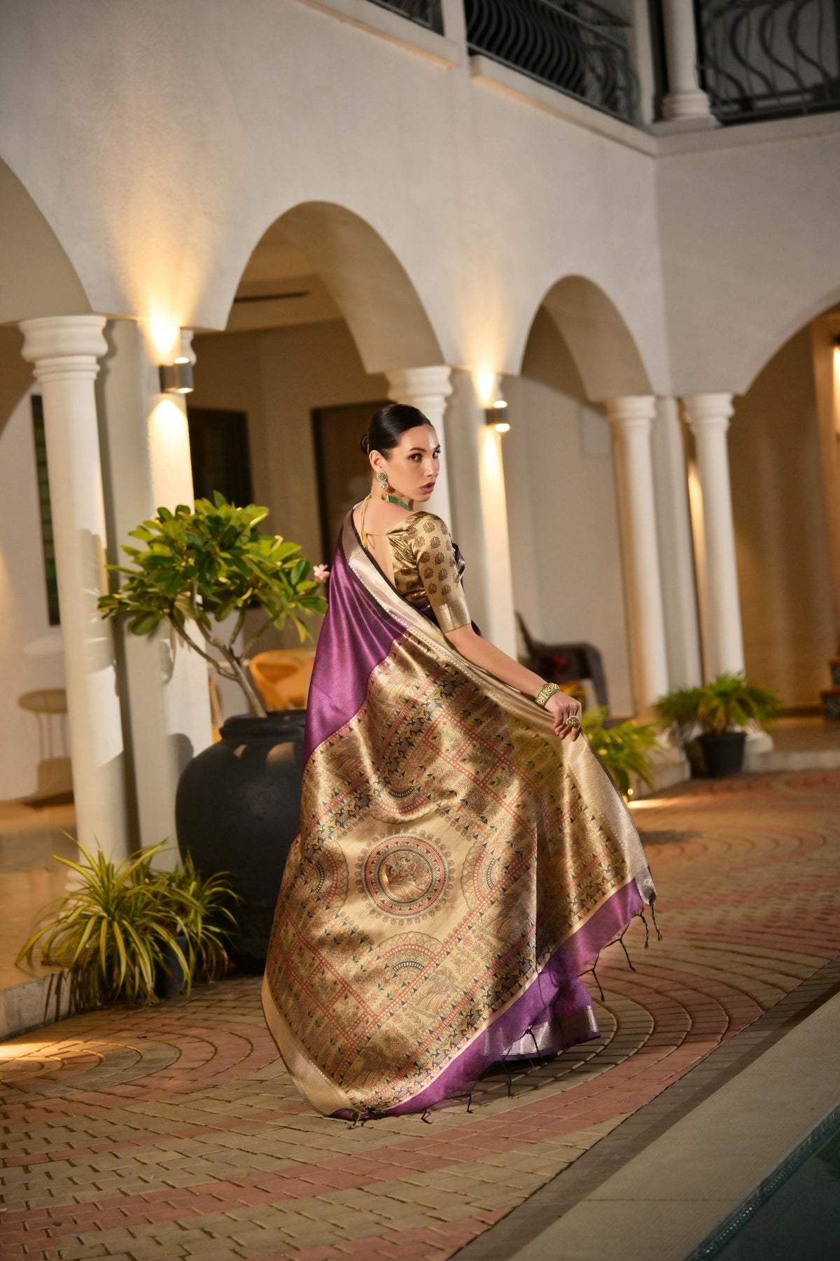 Jyoti Fashion Women's Purple Soft Khadi Raw Silk Zari Woven Saree with Blouse | Grocsy