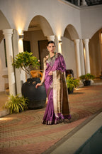 Jyoti Fashion Women's Purple Soft Khadi Raw Silk Zari Woven Saree with Blouse | Grocsy