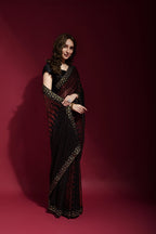 Jyoti Fashion Women's Maroon Sequence Embroidery Georgette Saree with Blouse | Grocsy
