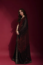 Jyoti Fashion Women's Maroon Sequence Embroidery Georgette Saree with Blouse | Grocsy