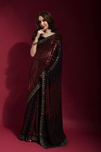 Jyoti Fashion Women's Maroon Sequence Embroidery Georgette Saree with Blouse | Grocsy