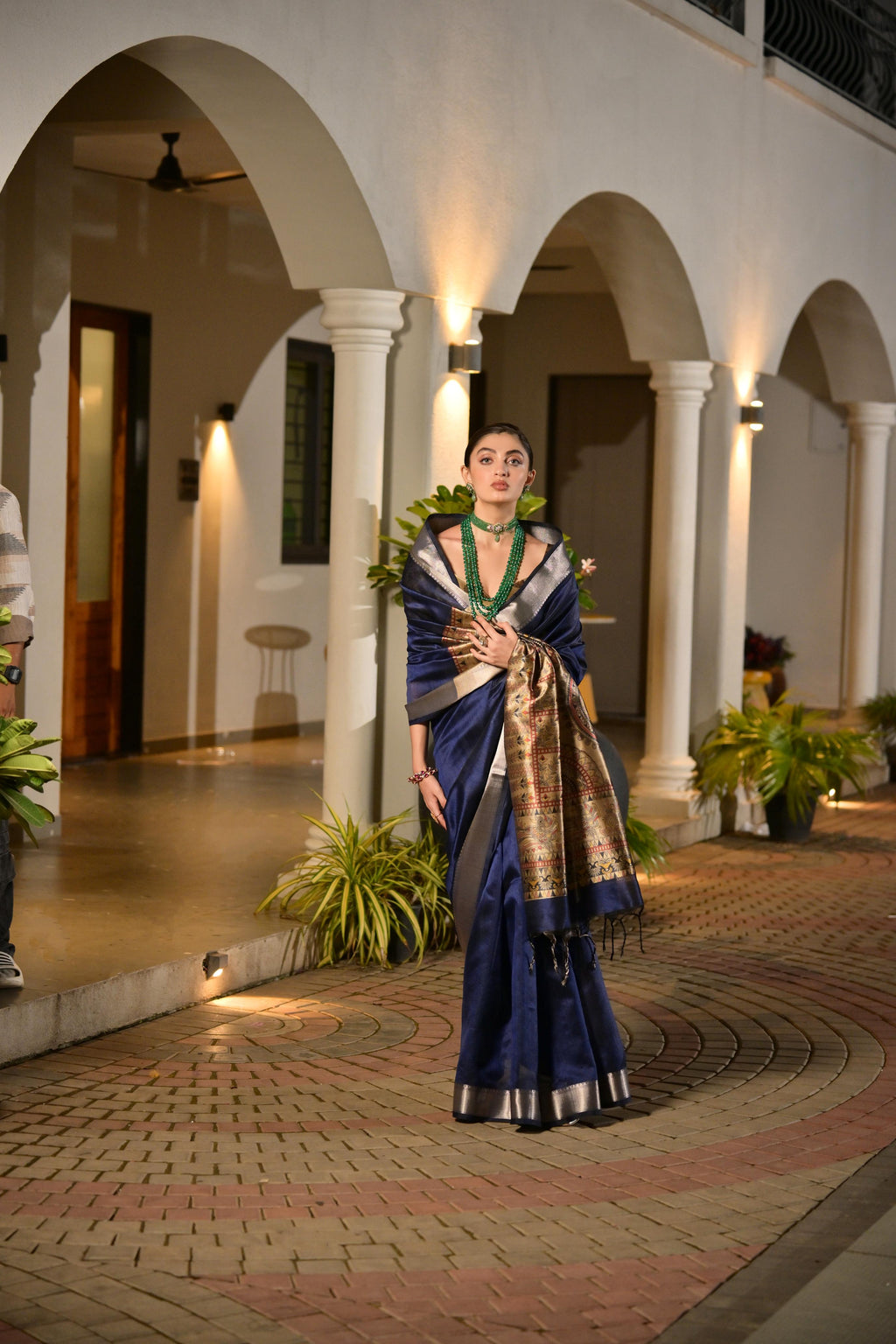 Jyoti Fashion Women's Navy Blue Soft Khadi Raw Silk Zari Woven Saree with Blouse | Grocsy