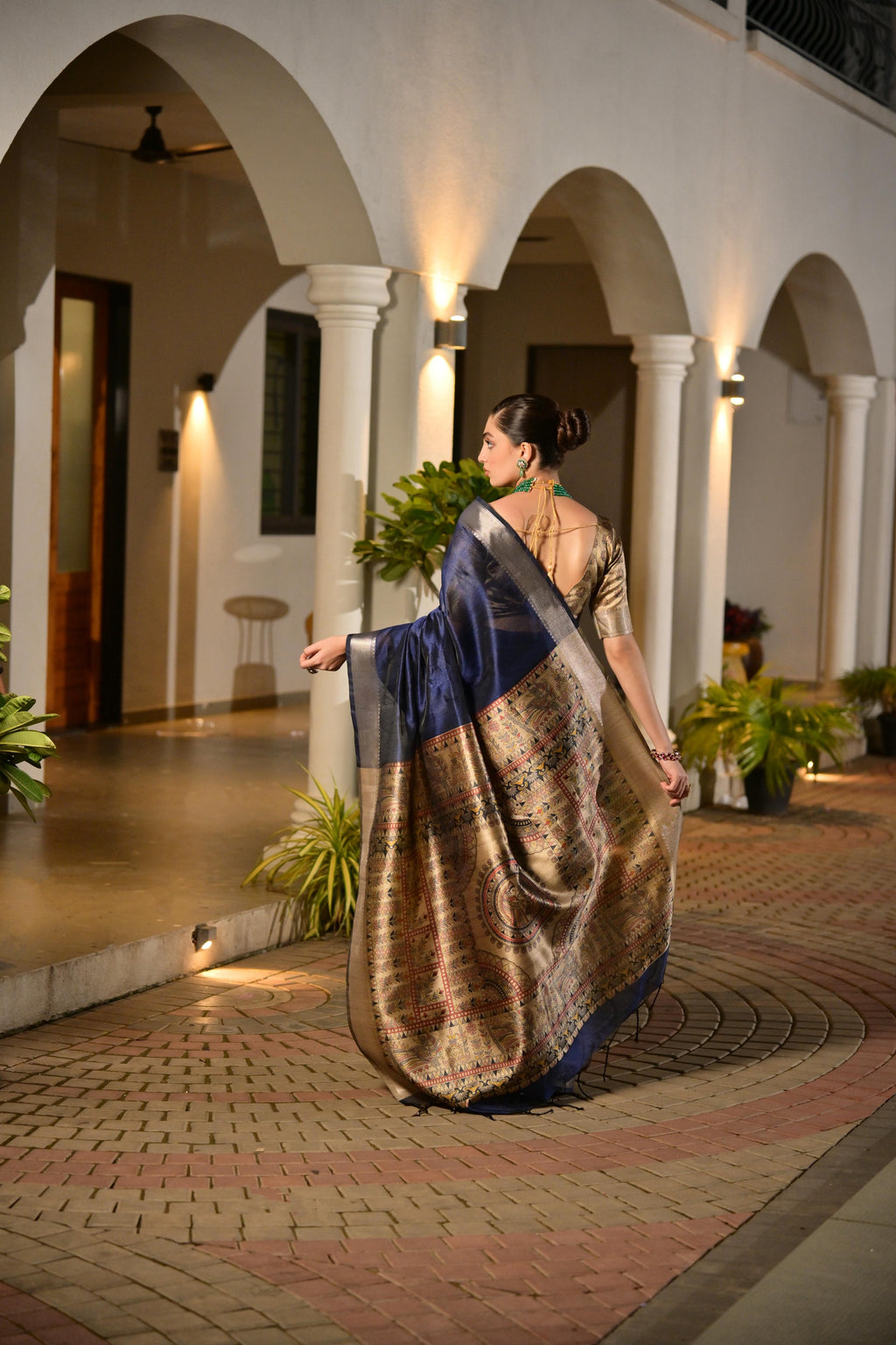 Jyoti Fashion Women's Navy Blue Soft Khadi Raw Silk Zari Woven Saree with Blouse | Grocsy