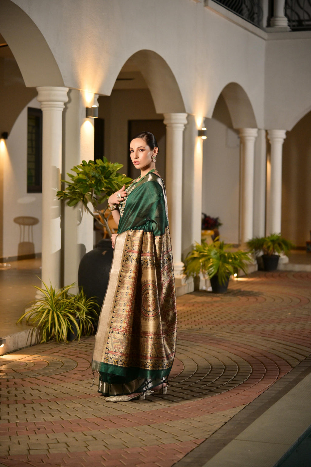 Jyoti Fashion Women's Bottle Green Soft Khadi Raw Silk Zari Woven Saree with Blouse | Grocsy
