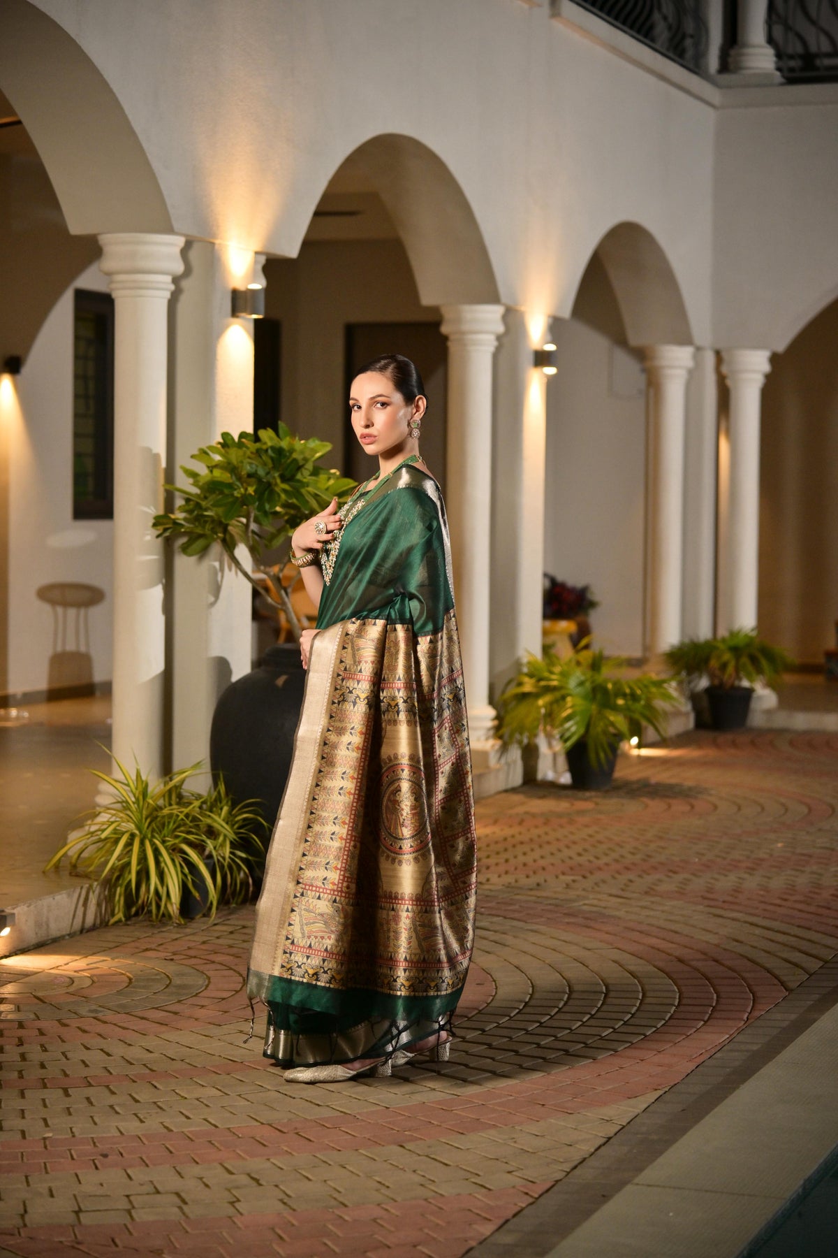 Jyoti Fashion Women's Bottle Green Soft Khadi Raw Silk Zari Woven Saree with Blouse | Grocsy