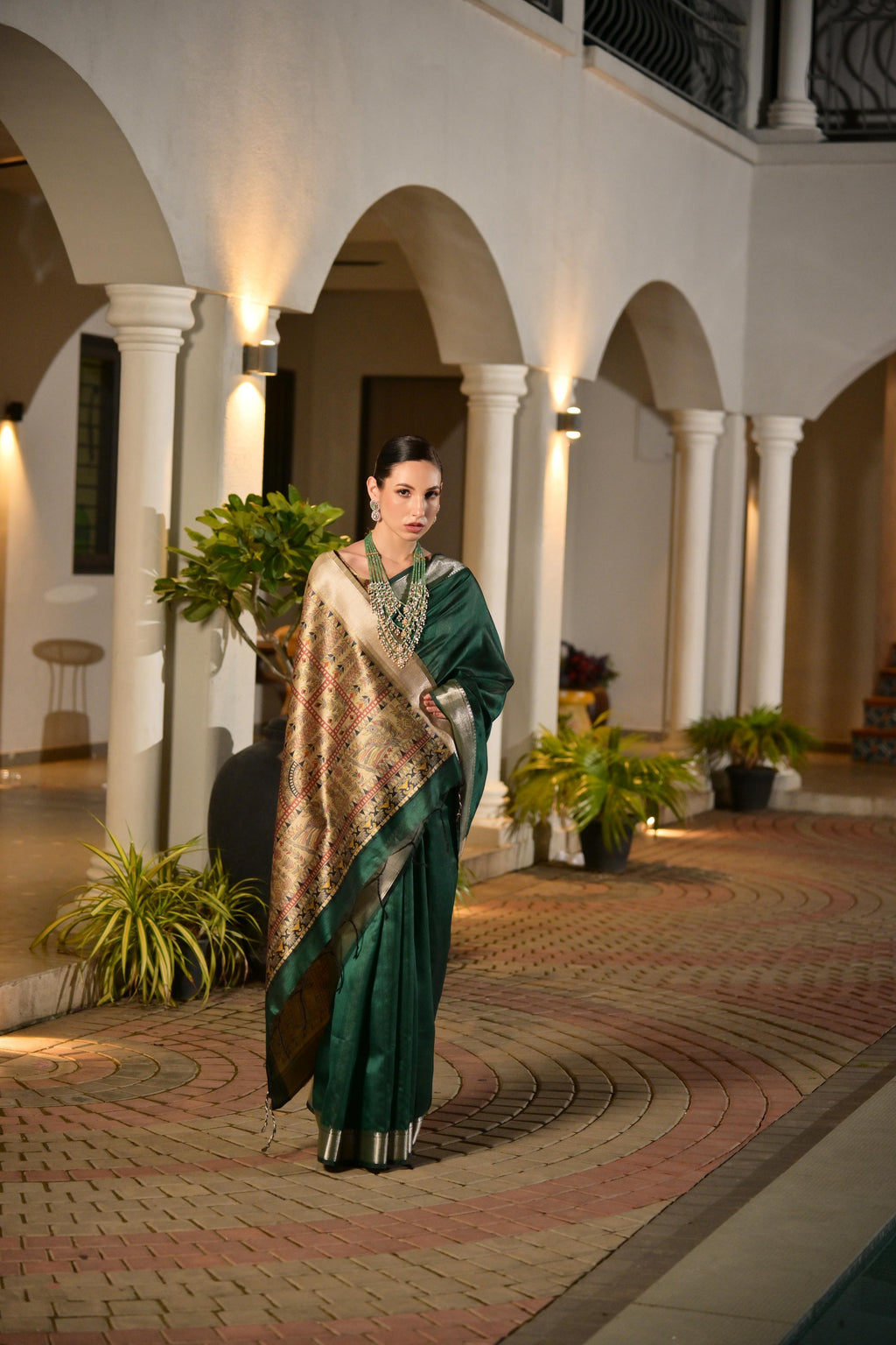 Jyoti Fashion Women's Bottle Green Soft Khadi Raw Silk Zari Woven Saree with Blouse | Grocsy