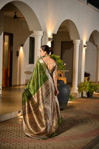 Jyoti Fashion Women's Green Soft Khadi Raw Silk Zari Woven Saree with Blouse | Grocsy