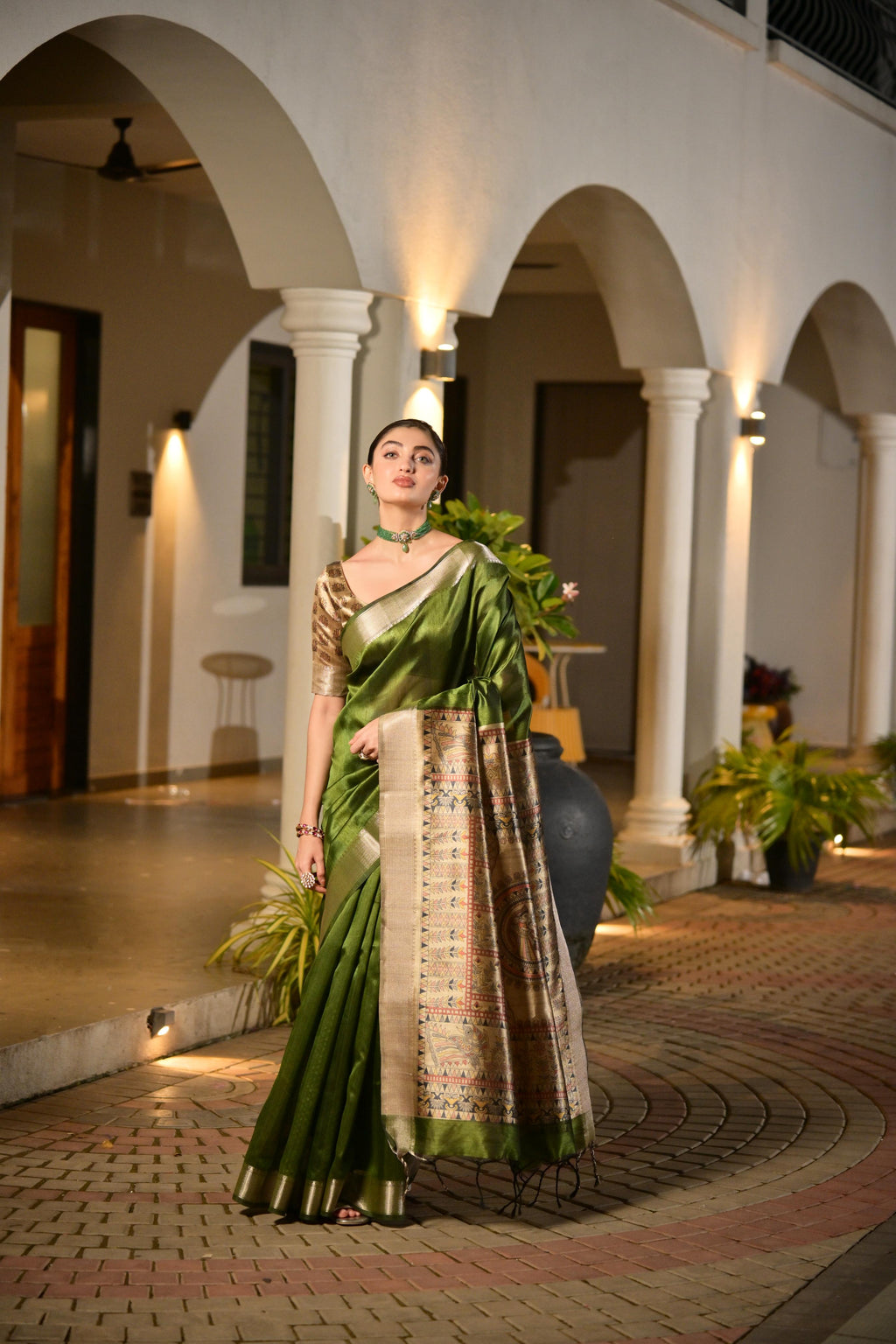 Jyoti Fashion Women's Green Soft Khadi Raw Silk Zari Woven Saree with Blouse | Grocsy