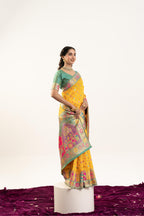 Jyoti Fashion Women's Yellow Banarasi Pashmina Soft Silk Zari Woven Saree with Blouse | Grocsy
