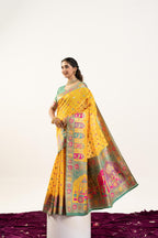 Jyoti Fashion Women's Yellow Banarasi Pashmina Soft Silk Zari Woven Saree with Blouse | Grocsy
