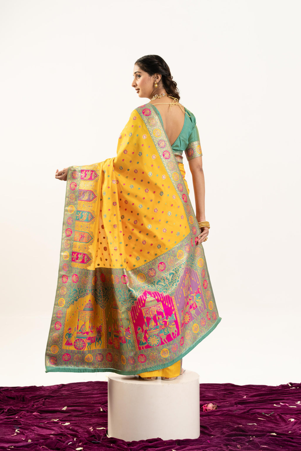 Jyoti Fashion Women's Yellow Banarasi Pashmina Soft Silk Zari Woven Saree with Blouse | Grocsy