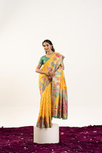 Jyoti Fashion Women's Yellow Banarasi Pashmina Soft Silk Zari Woven Saree with Blouse | Grocsy