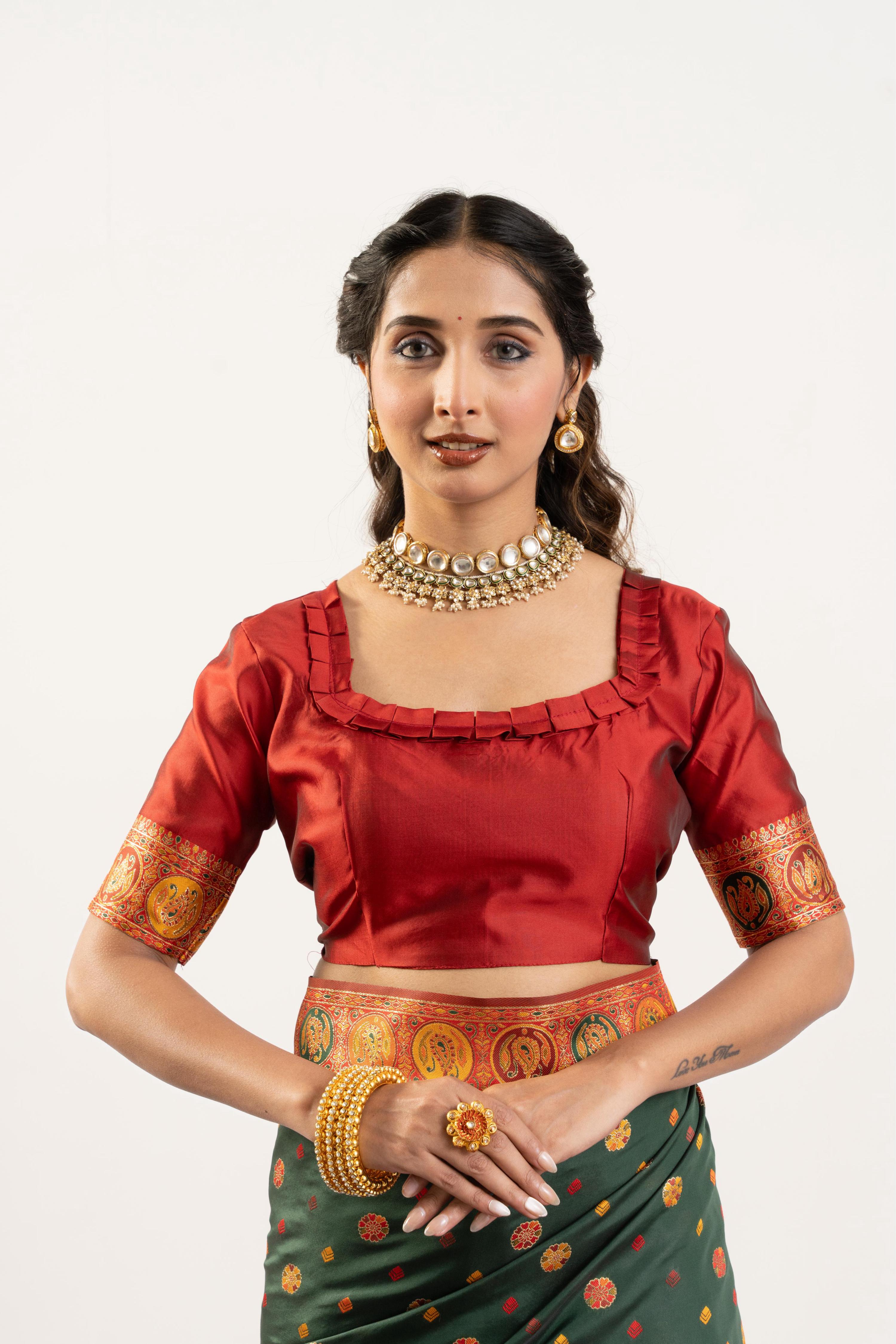 Jyoti Fashion Women's Bottle Green Banarasi Pashmina Soft Silk Zari Woven Saree with Blouse | Grocsy
