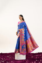 Jyoti Fashion Women's Blue Banarasi Pashmina Soft Silk Zari Woven Saree with Blouse | Grocsy