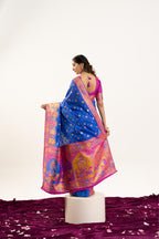 Jyoti Fashion Women's Blue Banarasi Pashmina Soft Silk Zari Woven Saree with Blouse | Grocsy