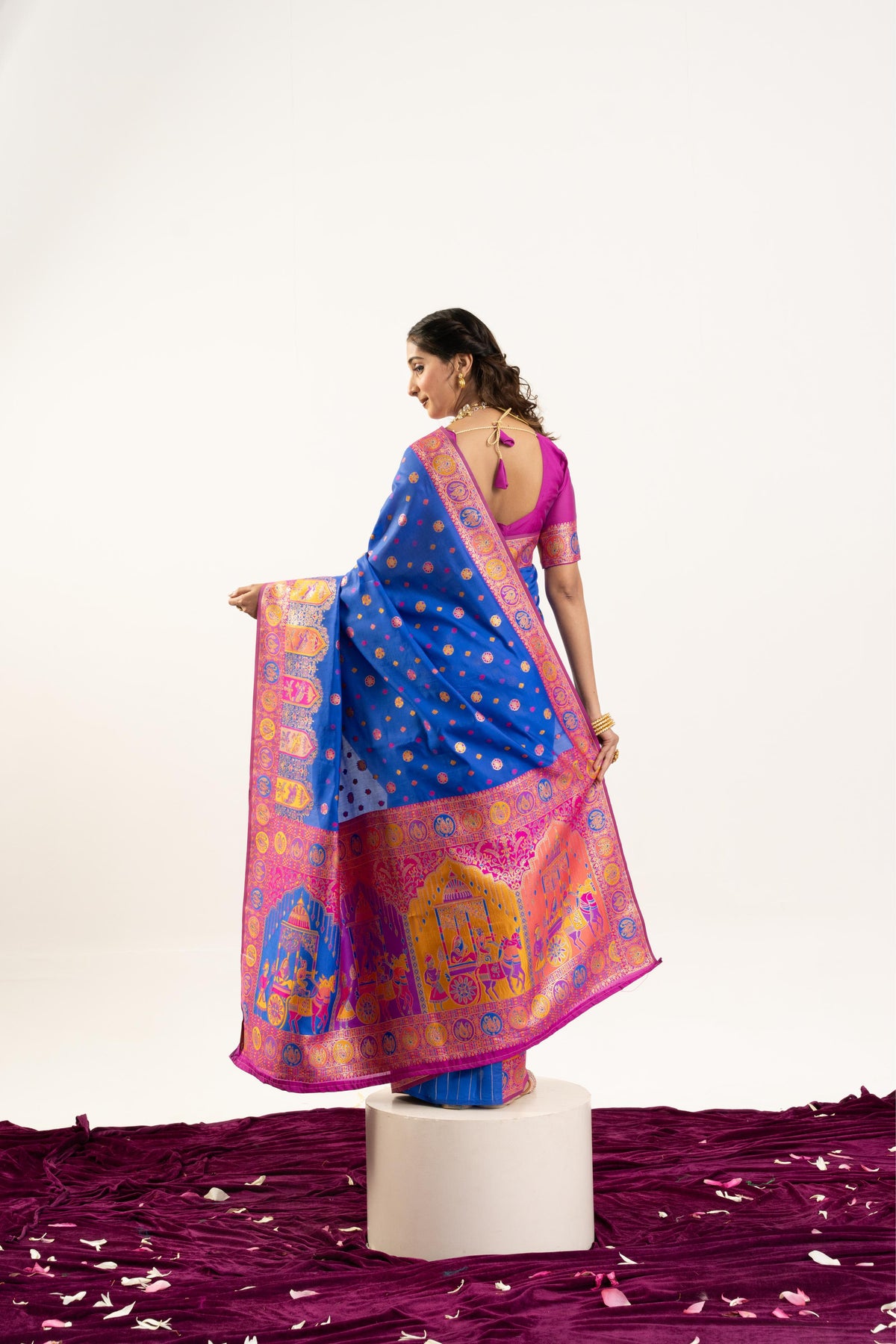 Jyoti Fashion Women's Blue Banarasi Pashmina Soft Silk Zari Woven Saree with Blouse | Grocsy