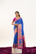 Jyoti Fashion Women's Blue Banarasi Pashmina Soft Silk Zari Woven Saree with Blouse | Grocsy