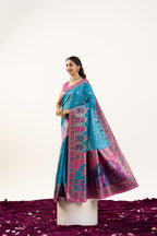 Jyoti Fashion Women's Turquoise Banarasi Pashmina Soft Silk Zari Woven Saree with Blouse | Grocsy