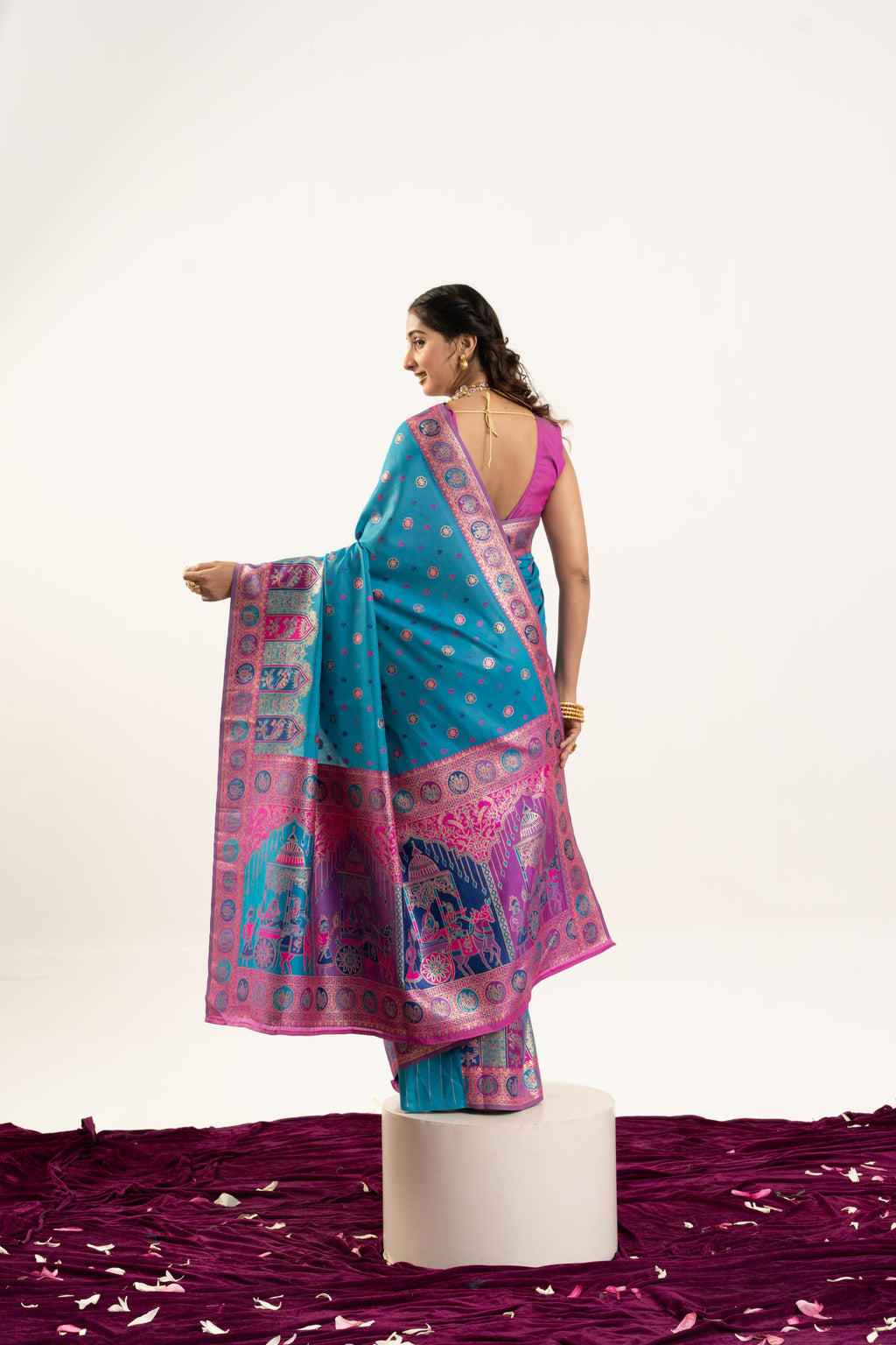 Jyoti Fashion Women's Turquoise Banarasi Pashmina Soft Silk Zari Woven Saree with Blouse | Grocsy