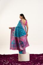 Jyoti Fashion Women's Turquoise Banarasi Pashmina Soft Silk Zari Woven Saree with Blouse | Grocsy