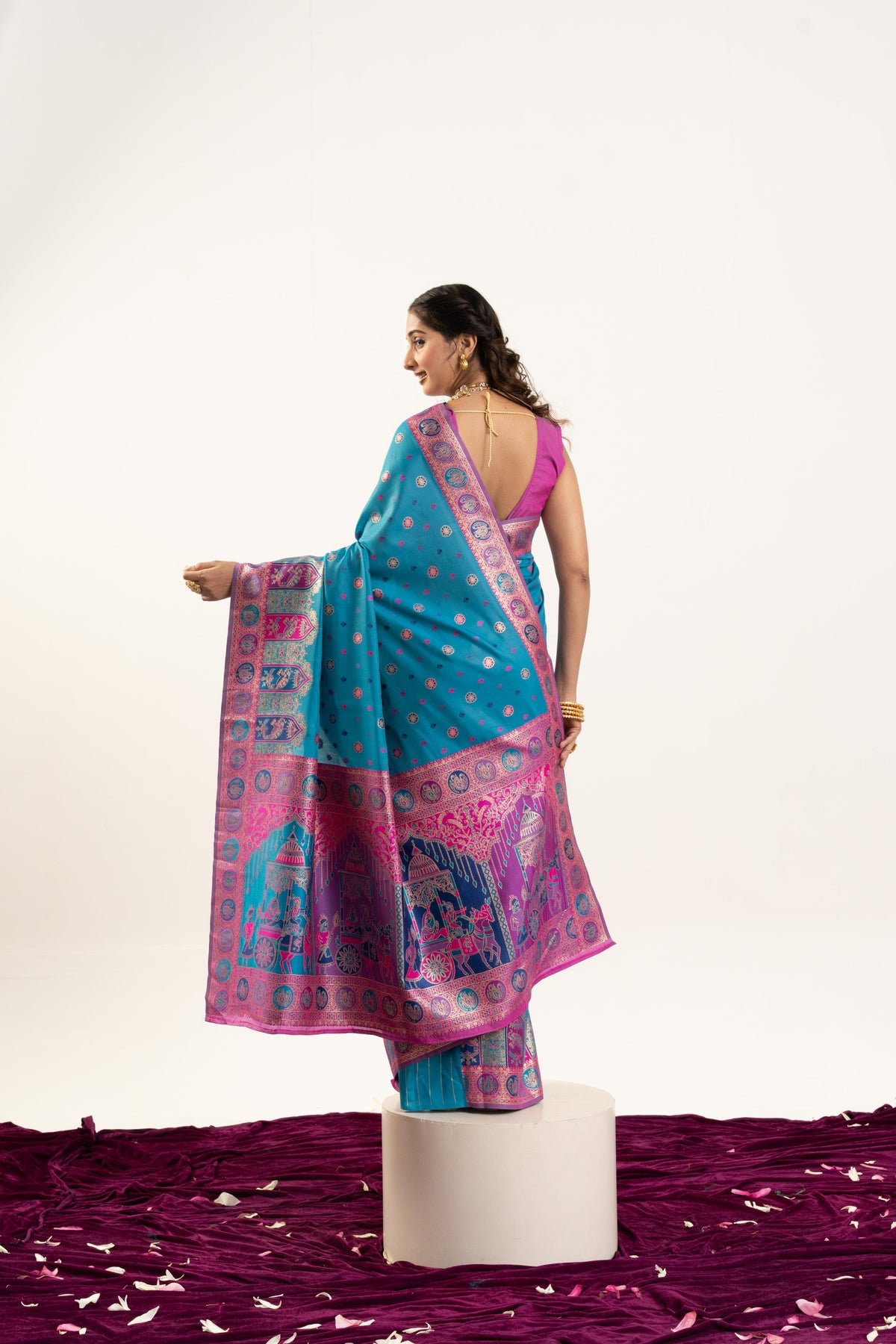 Jyoti Fashion Women's Turquoise Banarasi Pashmina Soft Silk Zari Woven Saree with Blouse | Grocsy