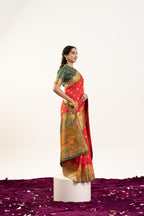 Jyoti Fashion Women's Red Banarasi Pashmina Soft Silk Zari Woven Saree with Blouse | Grocsy