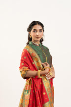 Jyoti Fashion Women's Red Banarasi Pashmina Soft Silk Zari Woven Saree with Blouse | Grocsy