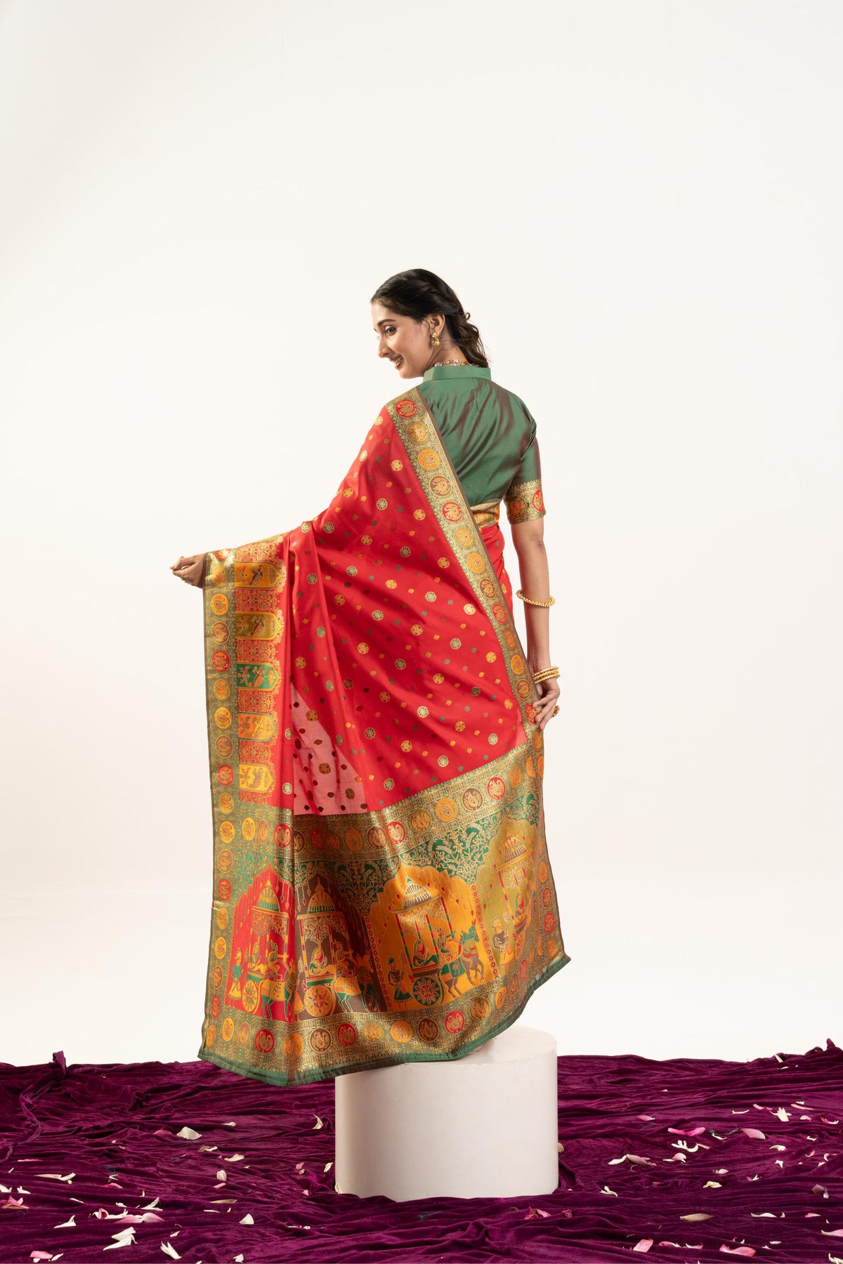 Jyoti Fashion Women's Red Banarasi Pashmina Soft Silk Zari Woven Saree with Blouse | Grocsy