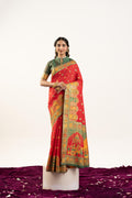 Jyoti Fashion Women's Red Banarasi Pashmina Soft Silk Zari Woven Saree with Blouse | Grocsy