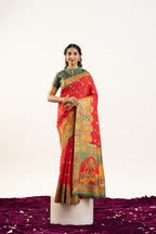 Jyoti Fashion Women's Red Banarasi Pashmina Soft Silk Zari Woven Saree with Blouse | Grocsy
