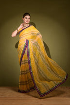 Jyoti Fashion Women's Yellow Foil Print with Sequence Georgette Saree with Blouse | Grocsy