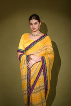 Jyoti Fashion Women's Yellow Foil Print with Sequence Georgette Saree with Blouse | Grocsy