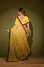 Jyoti Fashion Women's Yellow Foil Print with Sequence Georgette Saree with Blouse | Grocsy