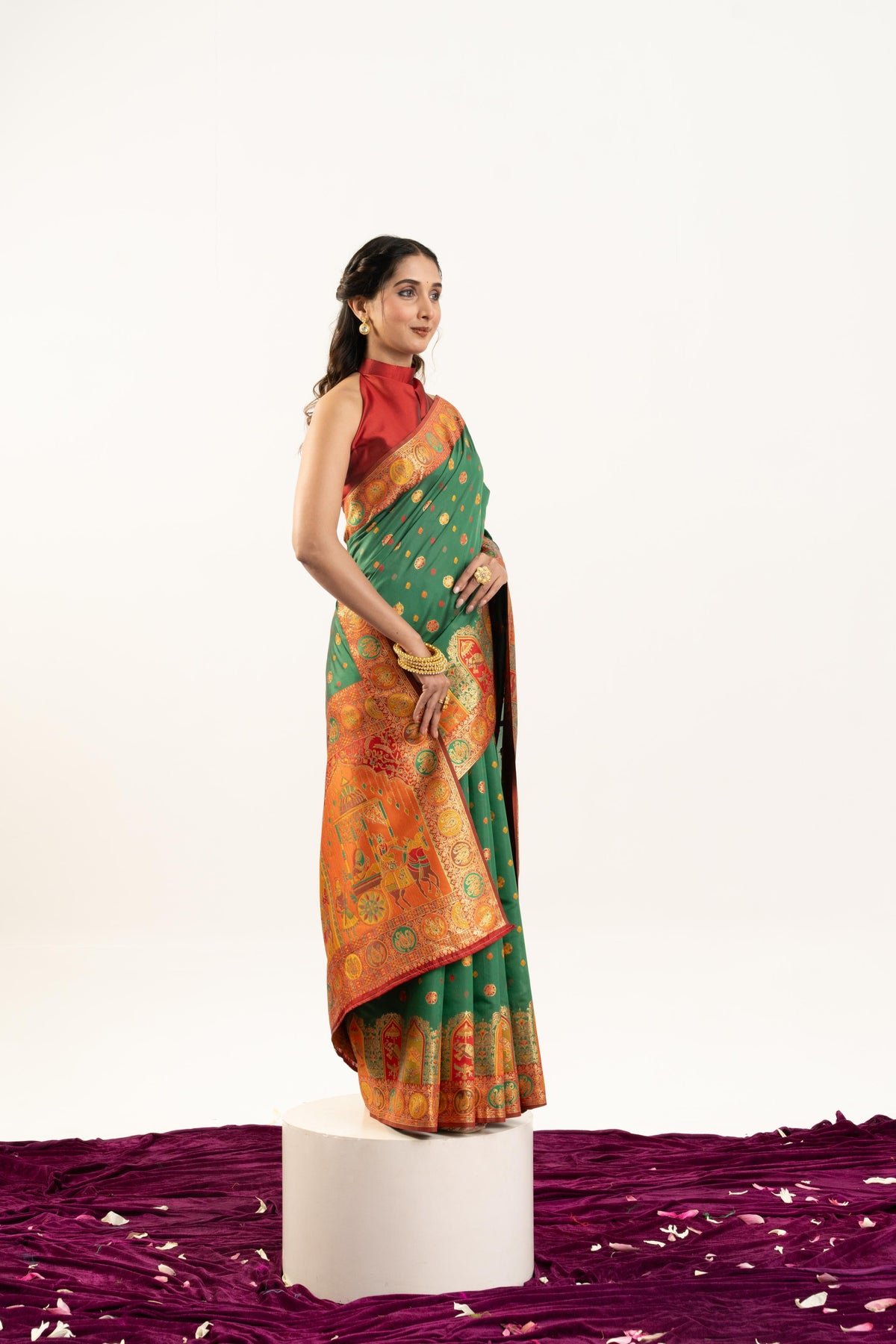 Jyoti Fashion Women's Green Banarasi Pashmina Soft Silk Zari Woven Saree with Blouse | Grocsy