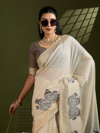 Jyoti Fashion Women's Coffee Soft Muga Cotton Kalamkari Woven Saree with Blouse | Grocsy