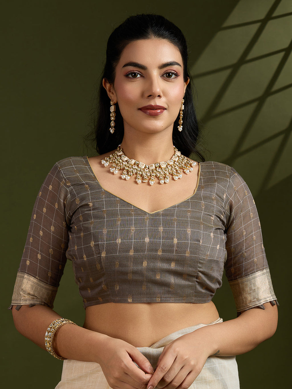 Jyoti Fashion Women's Coffee Soft Muga Cotton Kalamkari Woven Saree with Blouse | Grocsy